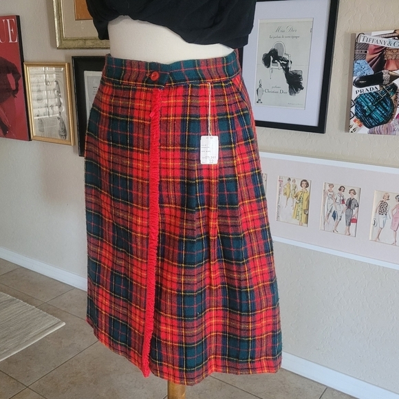 70's Deadstock Montgomery Ward Tartan Fringe Wrap Skirt - Picture 4 of 6